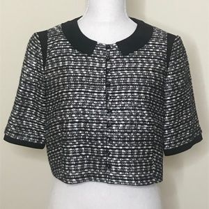 Badgley Mischka Button Crop Top Peter Pan Collar